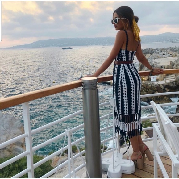 Zara Blue and White Fringe Midi Dress - Picture 3 of 14